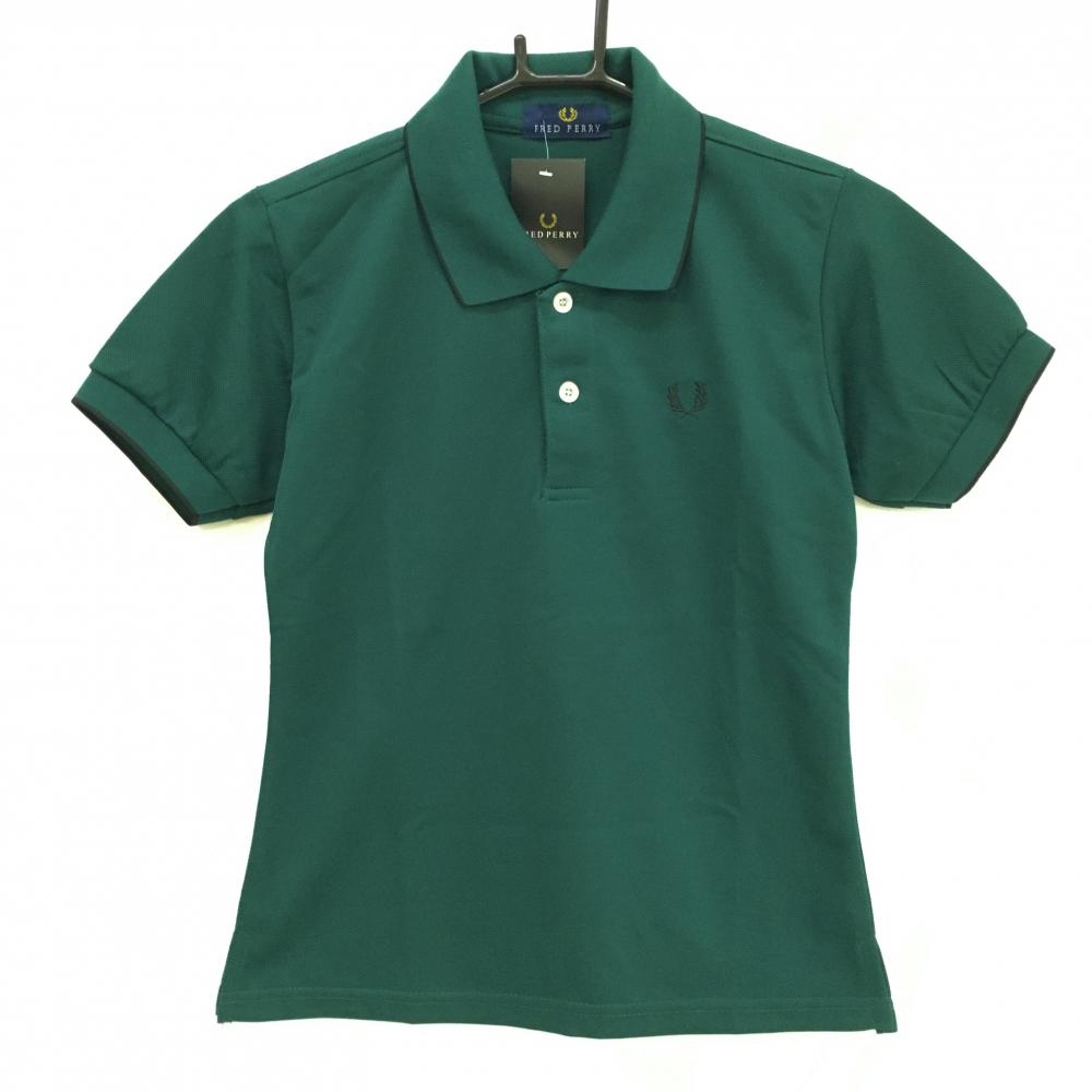 【新品】フレッドペリー 半袖ポロシャツ グリーン ロゴ刺しゅう レディース  ゴルフウェア FRED PERRY