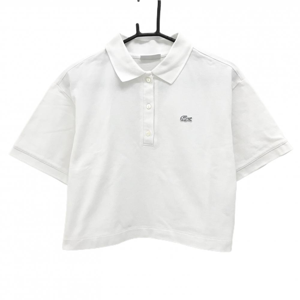 ラコステ 半袖ポロシャツ 白 胸ロゴ ショート丈 レディース 36(M) ゴルフウェア LACOSTE
