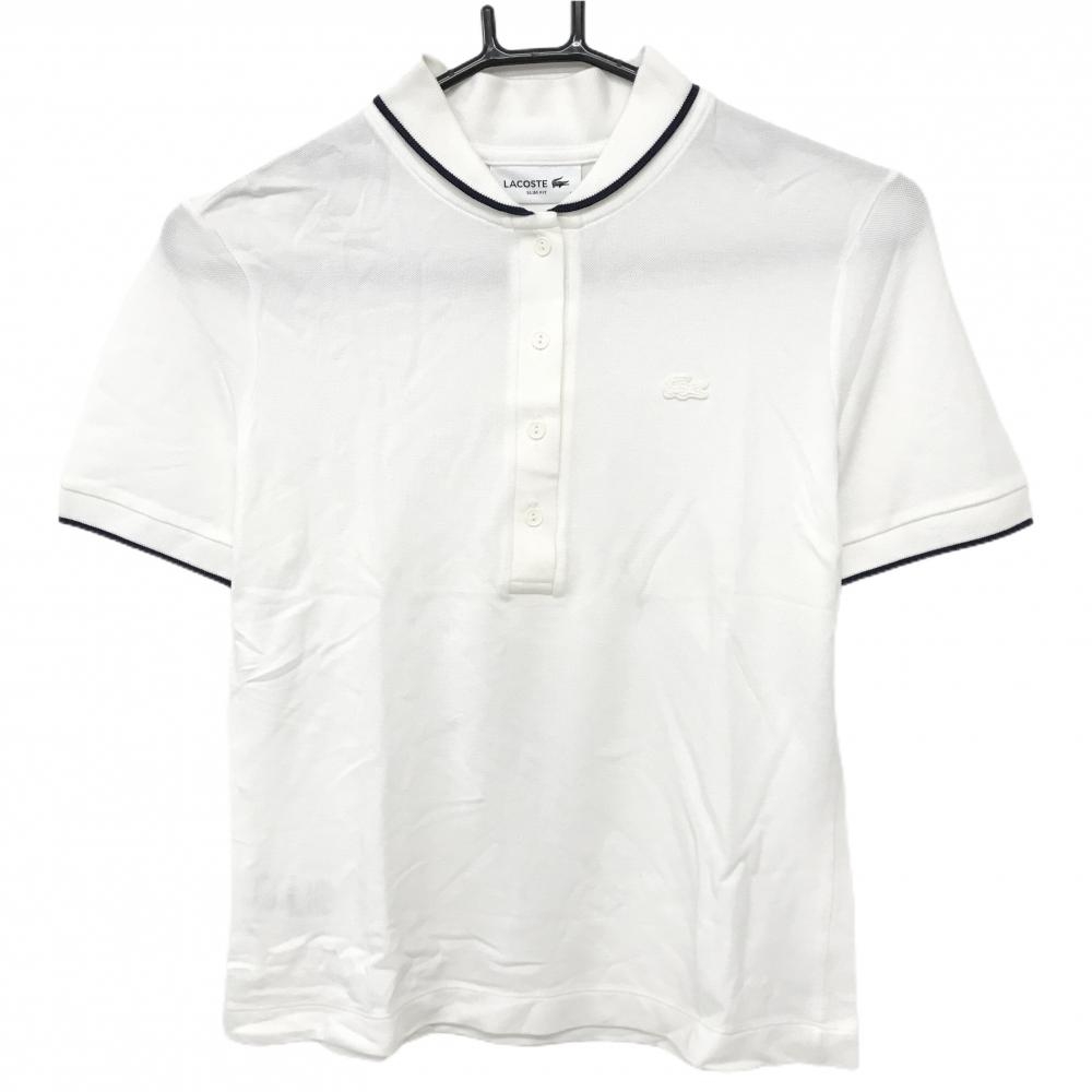 【超美品】ラコステ 半袖ポロシャツ 白 袖口・襟ライン ストレッチ ロゴワッペン レディース 36(M) ゴルフウェア LACOSTE