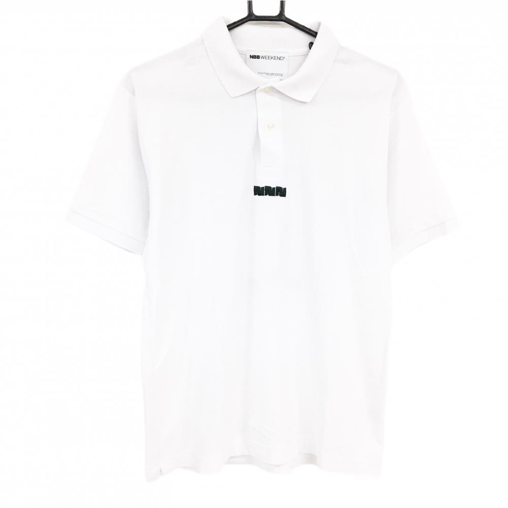 【超美品】エヌビービーウィークエンド 半袖ポロシャツ 白×グリーン 背面プリント  レディース 2(L) ゴルフウェア NBB WEEKEND