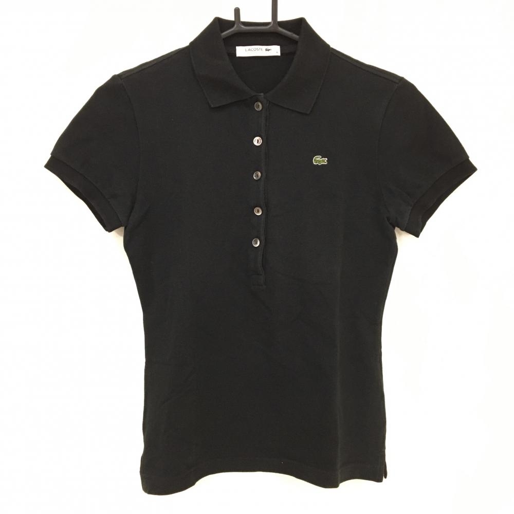 ラコステ 半袖ポロシャツ 黒×グリーン 胸ロゴ レディース 36(M) ゴルフウェア LACOSTE