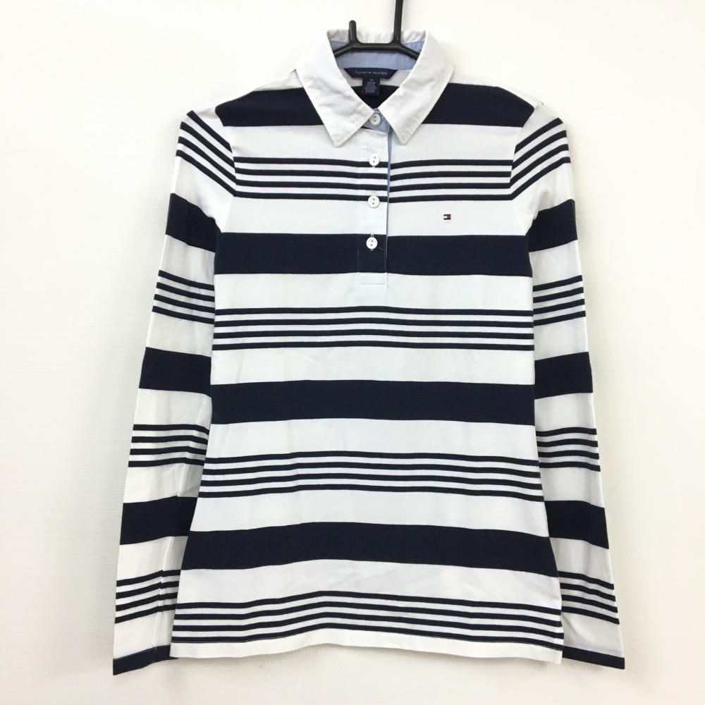 Tommy Hilfiger トミーヒルフィガー 長袖ポロシャツ 白 ネイビー ボーダー柄 レディース Xs ゴルフウェア 中古ゴルフウェア通販サイトreonard レオナード