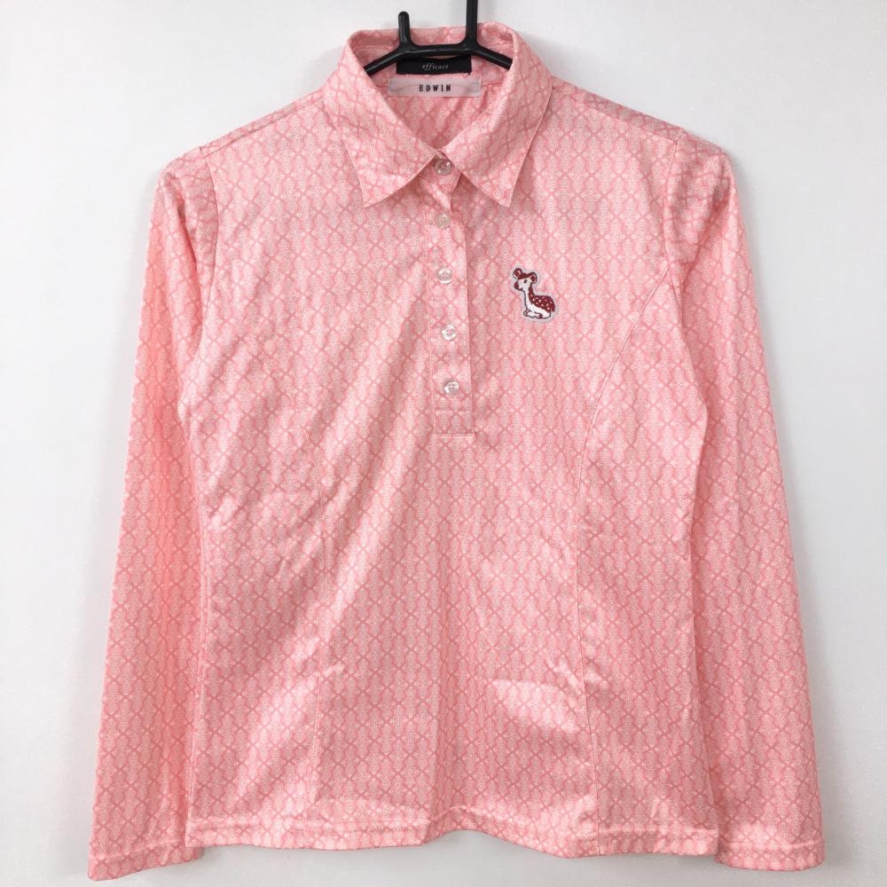 【超美品】 エフィカス×エドウィン 長袖ポロシャツ ピンク×白 総柄  レディース M ゴルフウェア