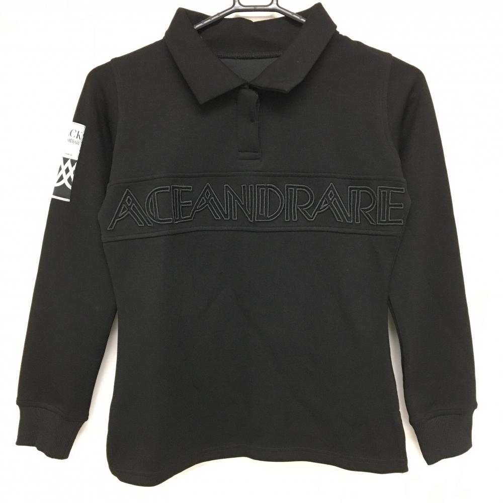 【美品】エースアンドレア 長袖ポロシャツ 黒 胸元ロゴ スナップボタン レディース 158T ゴルフウェア ACEANDRARE