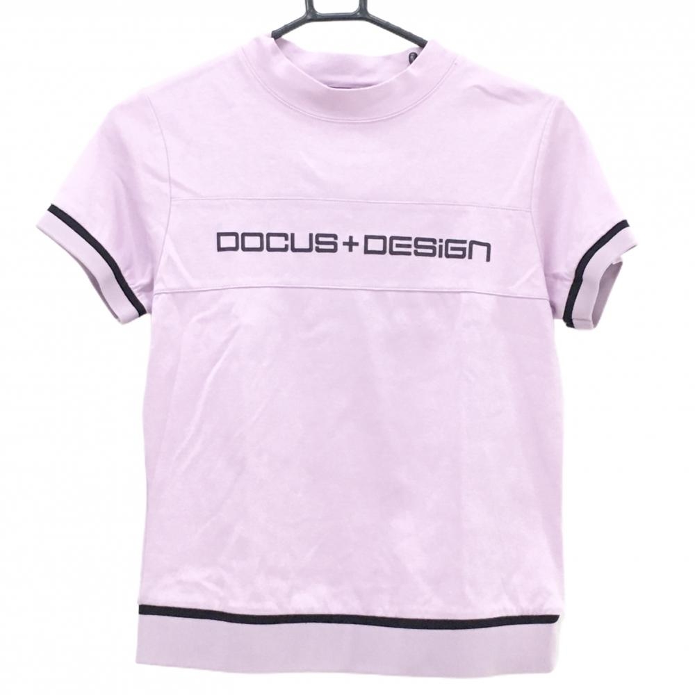 【美品】ドゥーカス Tシャツ ピンク系×黒 ロゴプリント 裾リブ レディース S ゴルフウェア 2024年モデル Docus