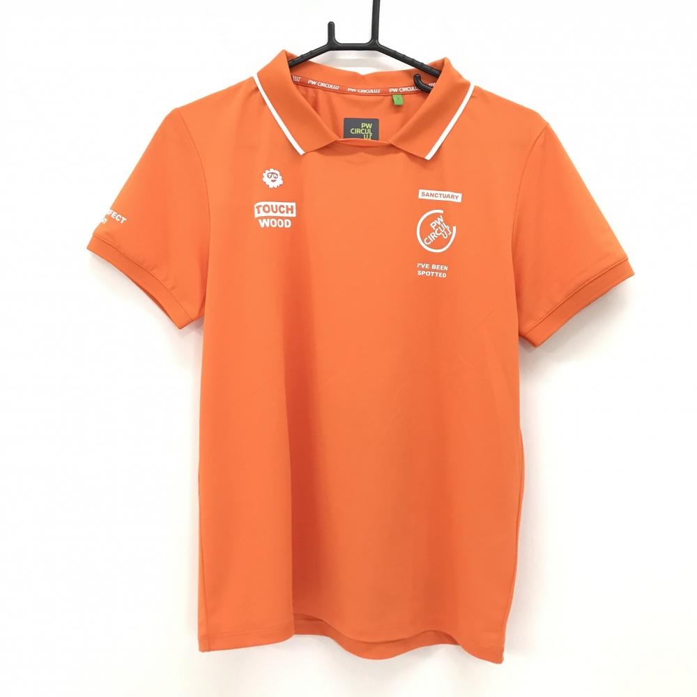 【超美品】ピーダブリュサーキュラス 襟付Tシャツ オレンジ ロゴプリント  レディース 2 ゴルフウェア PW CIRCULUS