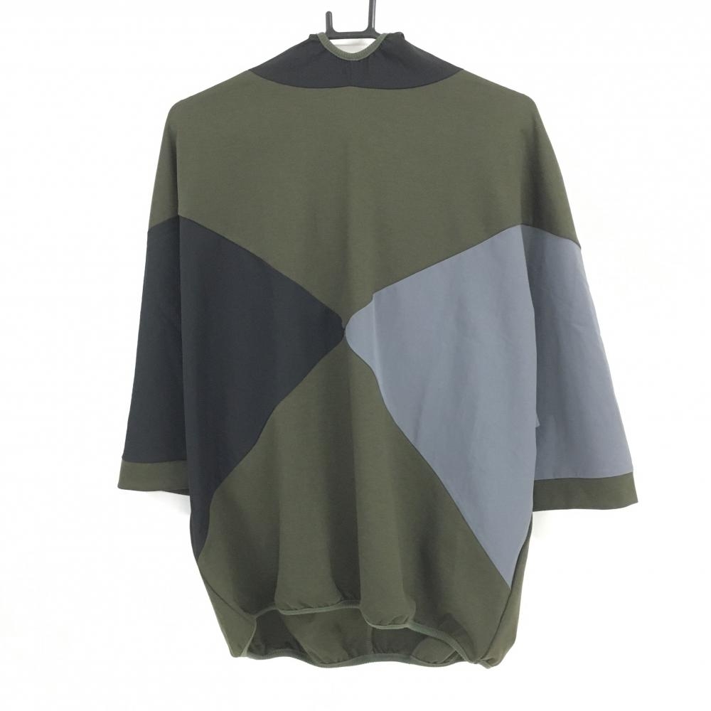 【新品】ハッシュパピー フード半袖シャツ カーキ×黒 異素材切替  レディース LL ゴルフウェア HushPuppies