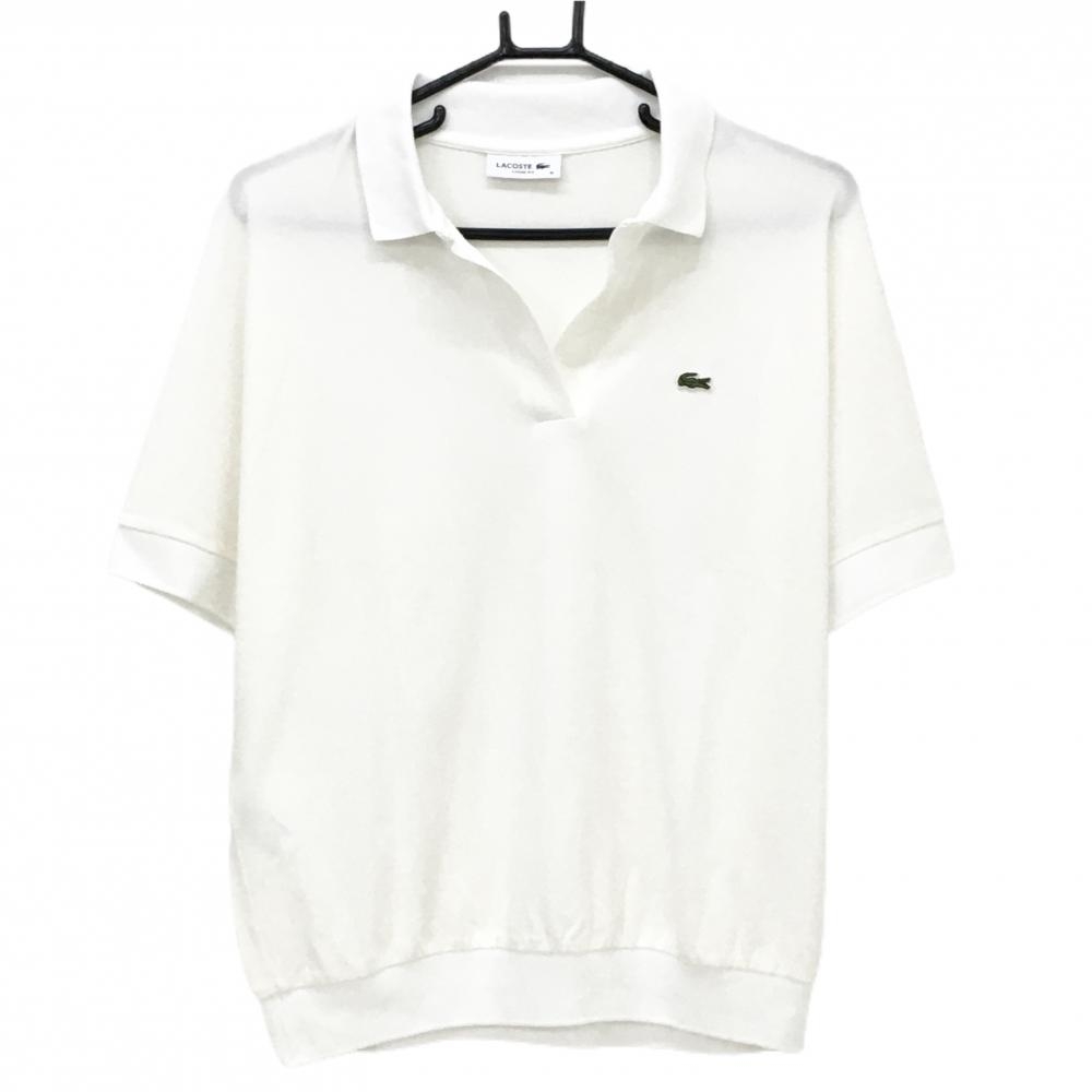 【超美品】ラコステ 半袖スキッパーシャツ 白 無地 レディース M ゴルフウェア LACOSTE