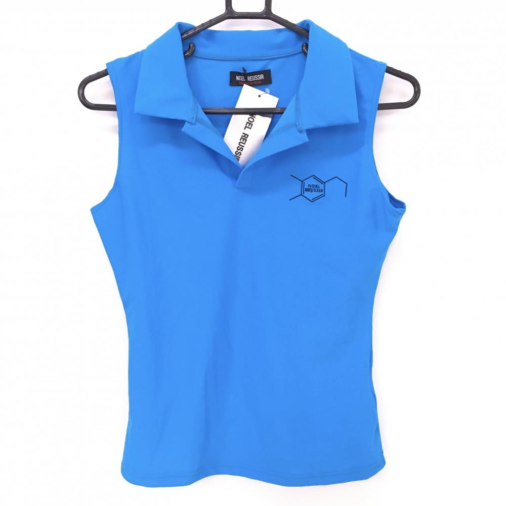 【新品】ノエルレシール ノースリーブスキッパーシャツ ブルー ストレッチ バックプリント レディース 2 ゴルフウェア NOEL REUSSIR