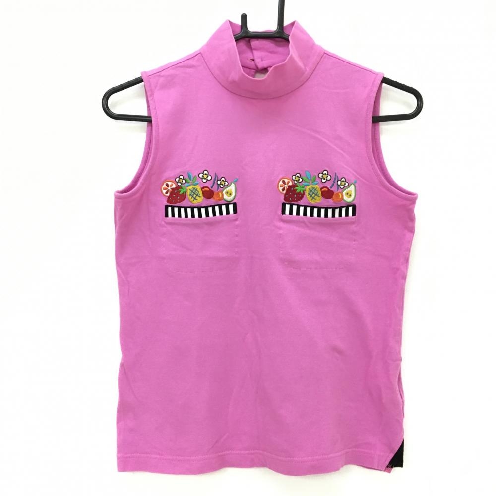 【美品】ノイジーノイジー ノースリーブハイネックシャツ ピンク×マルチカラー  レディース 38(S) ゴルフウェア Noisy Noisy