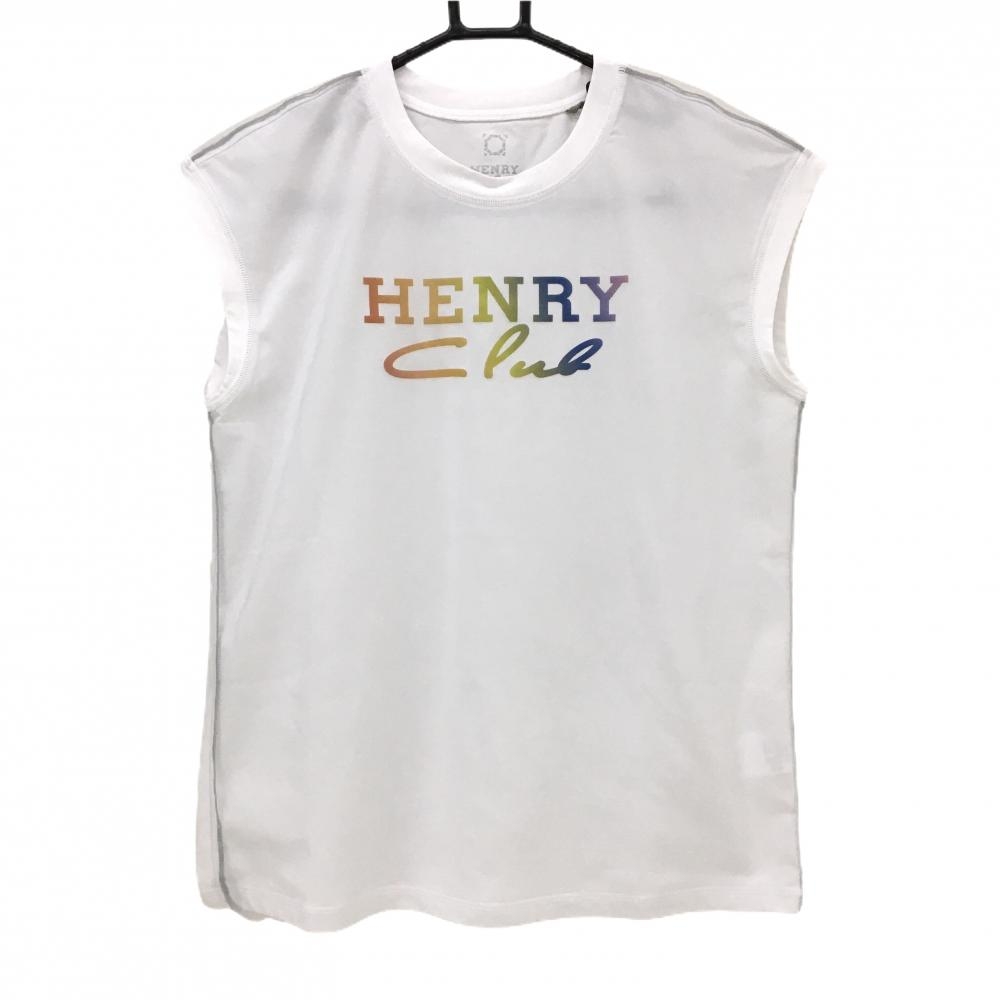 【超美品】ヘンリークラブ ノースリーブハイネックシャツ 白 メッシュ フロントロゴ レディース 40 ゴルフウェア HENRY CLUB