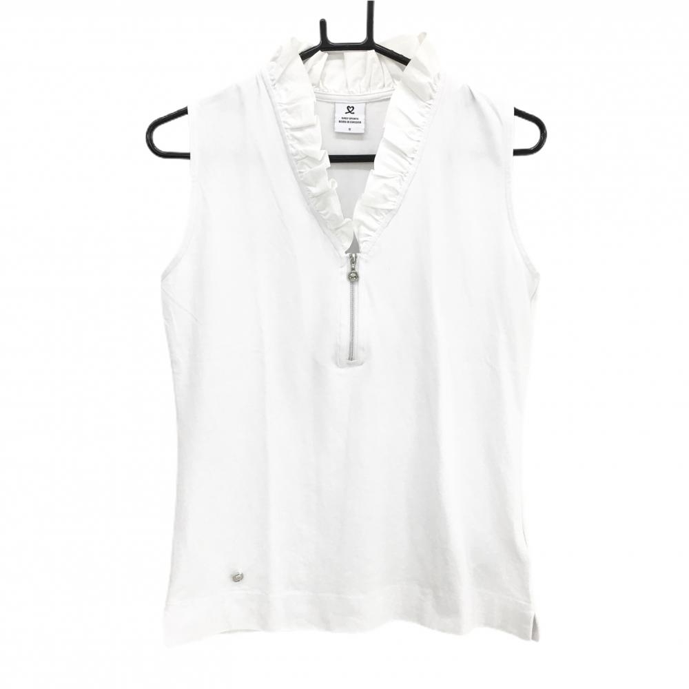 【美品】デイリースポーツ ノースリーブシャツ 白 ネックフリル レディース S ゴルフウェア DAILY SPORTS