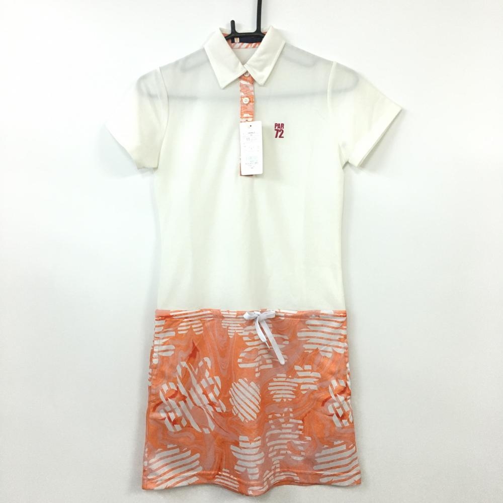 【新品】PAR72 パーセッタンタドュエ ポロシャツワンピース 白×オレンジ 花柄 レディース S ゴルフウェア