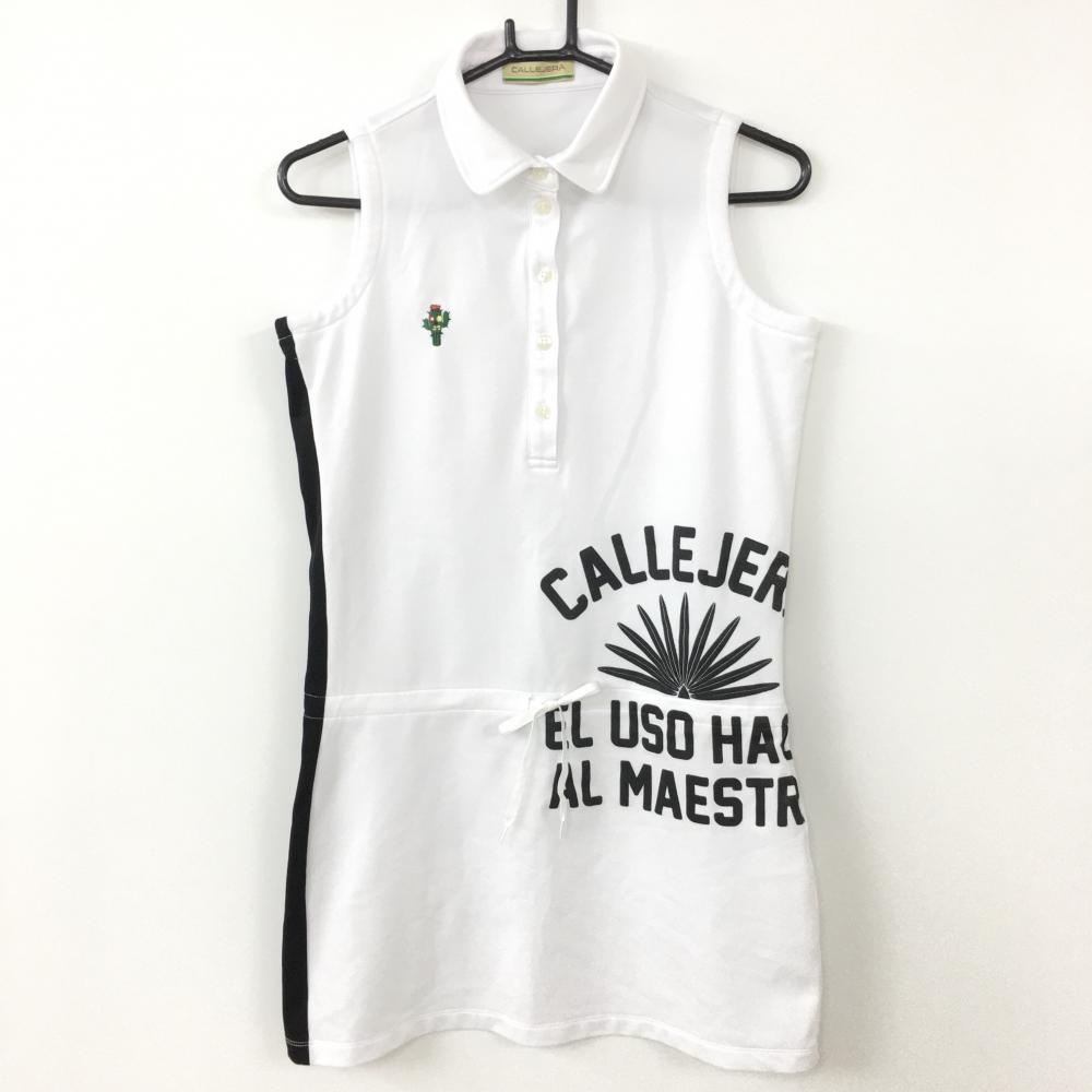 【美品】CALLEJERA カジュヘラ ノースリーブワンピース 白×黒 サイドライン ロゴ レディース 1 ゴルフウェア