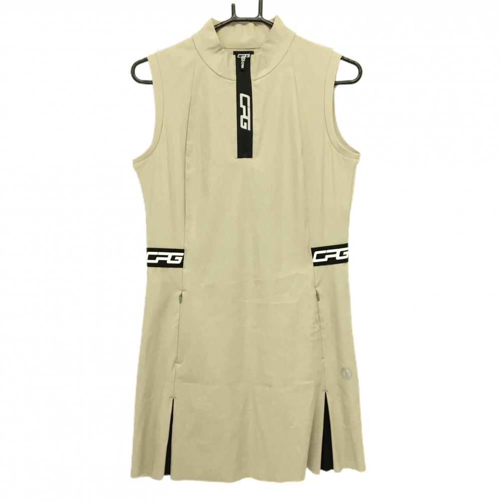 【美品】シーピージー ノースリーブハイネックワンピース ベージュ×黒 ハーフジップ  レディース 3(L) ゴルフウェア CPG