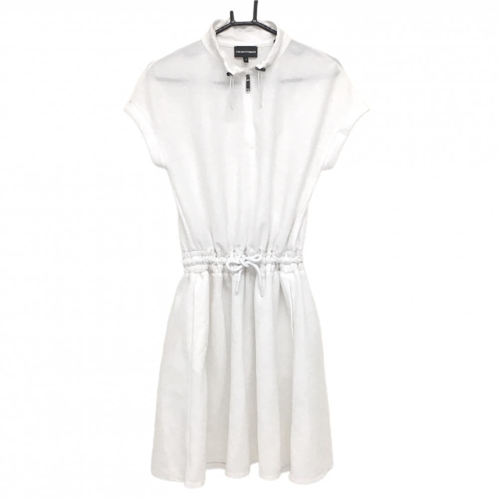 【美品】エンポリオアルマーニ 半袖ハイネックワンピース 白 ハーフジップ レディース 38 ゴルフウェア EMPORIO ARMANI 