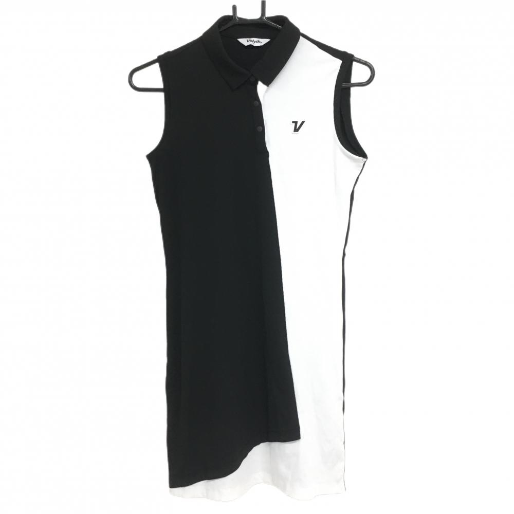 【超美品】ボルビック ノースリーブポロワンピース 黒×白 後立体ロゴ 韓国モデル レディース 90 ゴルフウェア Volvik