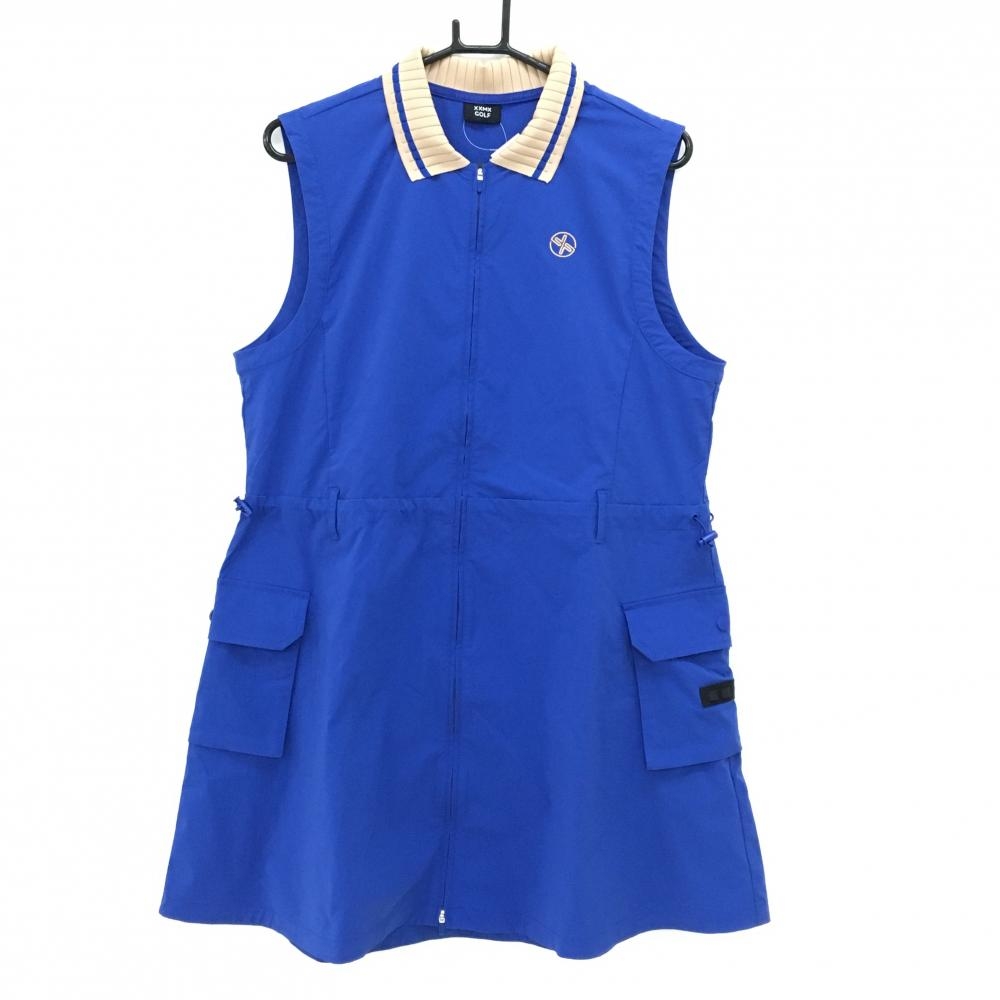【超美品】ゼクシィミックスゴルフ ノースリーブワンピース ブルー×ベージュ ナイロン混  レディース XL ゴルフウェア XEXYMIX GOLF