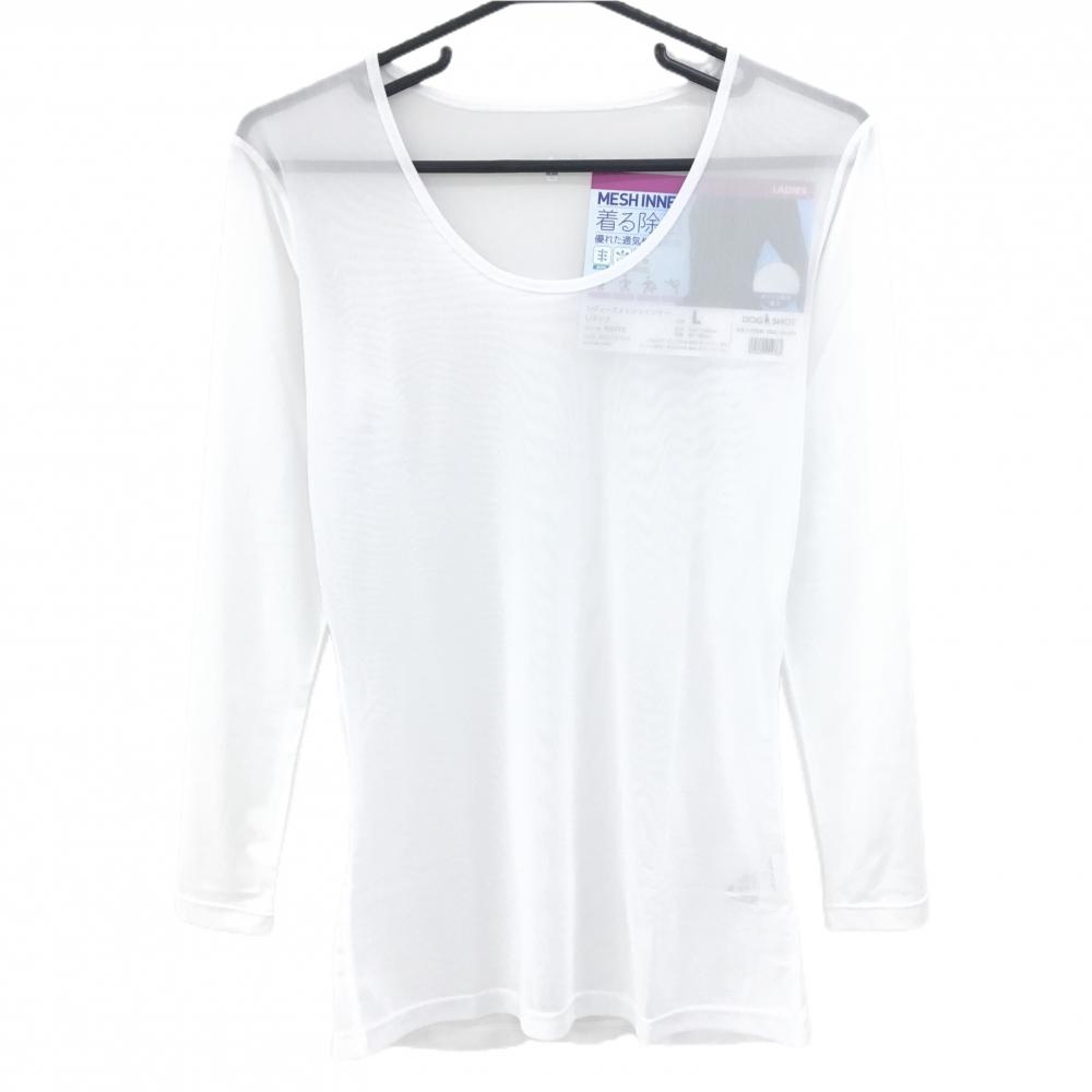 【新品】ドッグショット インナーシャツ 白 メッシュ 吸汗速乾 Ｕネック レディース L ゴルフウェア DOGSHOT