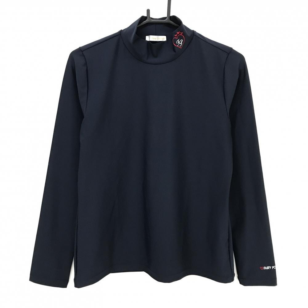 【超美品】フェアリーパウダー ハイネックインナーシャツ ネイビー ハート刺しゅう レディース 4(XL) ゴルフウェア FAIRY POWDER