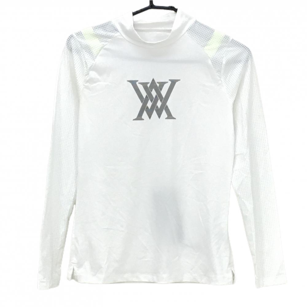 【新品】アニューゴルフ ハイネックインナーシャツ 白 袖メッシュ ロゴ黒 レディース S ゴルフウェア ANEW GOLF