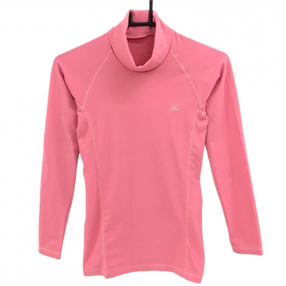 【超美品】シーダブリューエックス ハイネックインナーシャツ ピンク 胸ロゴ ストレッチ レディース M ゴルフウェア CW-X