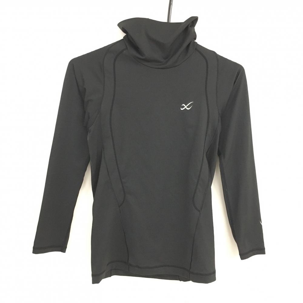 【超美品】シーダブリューエックス タートルネックインナーシャツ 黒 袖ロゴプリント レディース M ゴルフウェア CW-X