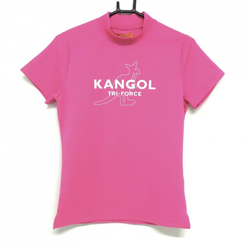 【新品】カンゴール 半袖ハイネックシャツ ピンク×白 ロゴプリント  レディース M ゴルフウェア KANGOL