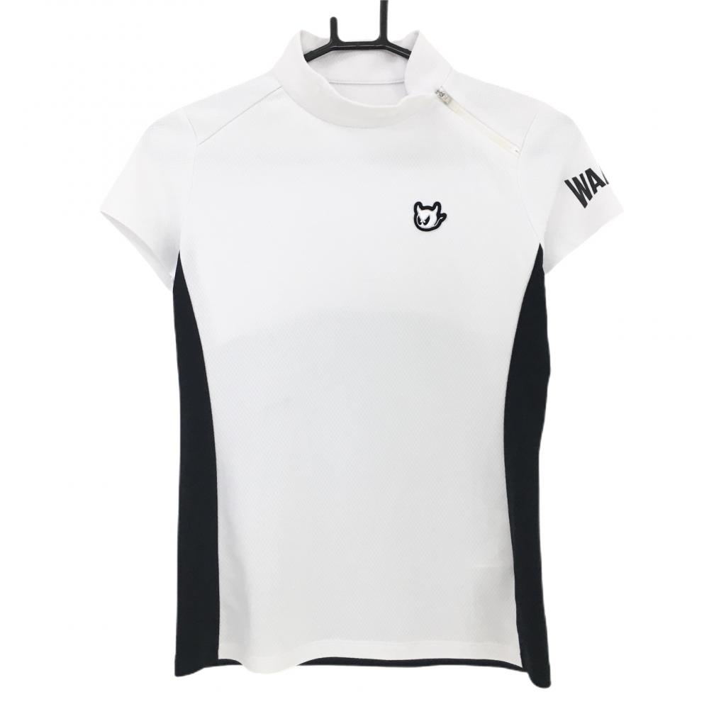 ワック 半袖ハイネックシャツ 白×黒 ネックファスナー 織生地  レディース 1(S) ゴルフウェア WAAC