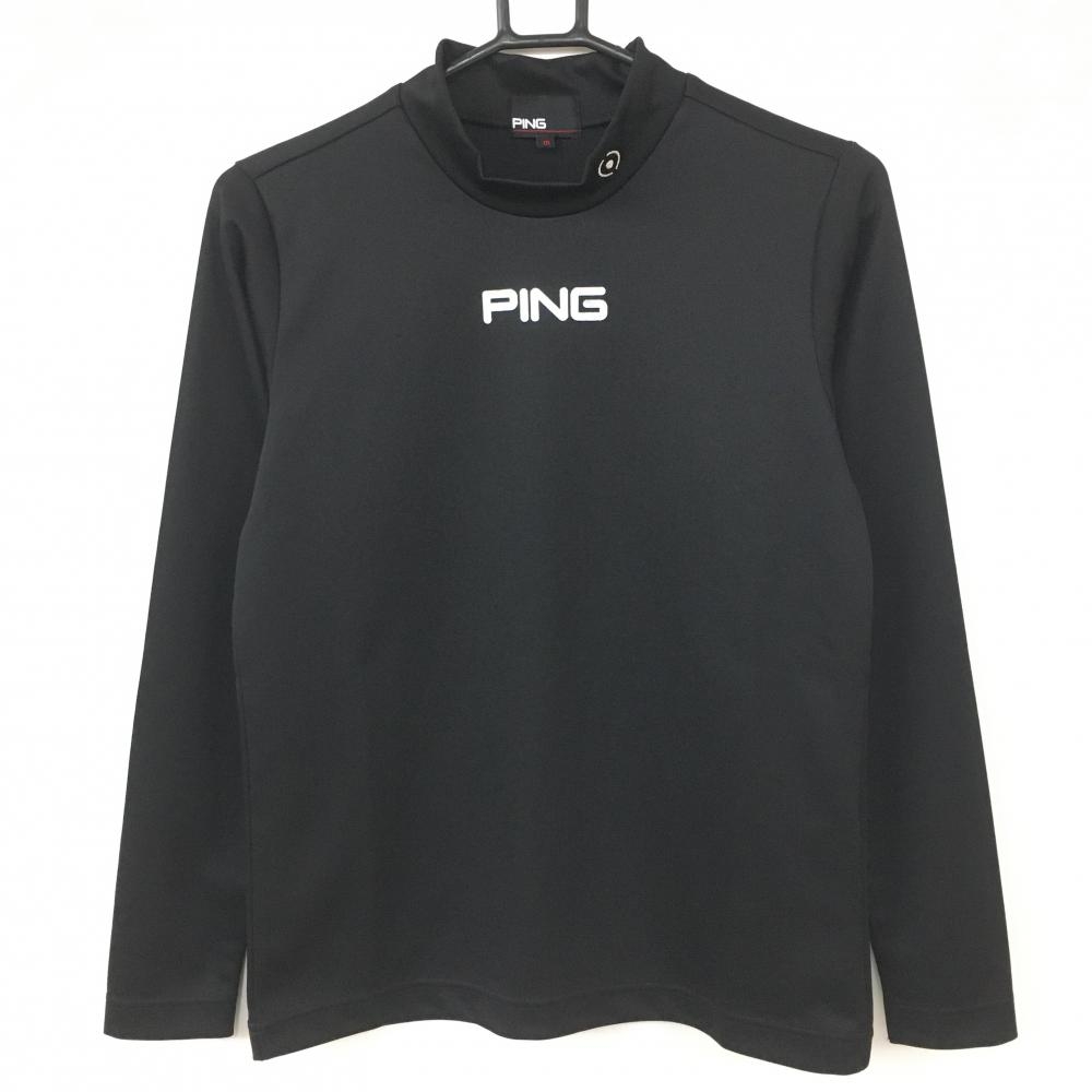 【超美品】ピン 長袖ハイネックシャツ 黒×シルバー ネックロゴ レディース M ゴルフウェア 2022年モデル PING