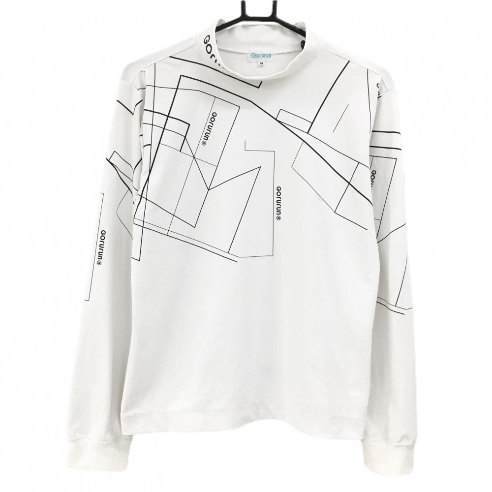 【美品】ゴルラン 長袖ハイネックシャツ 白×黒 総柄  レディース M ゴルフウェア Gorurun