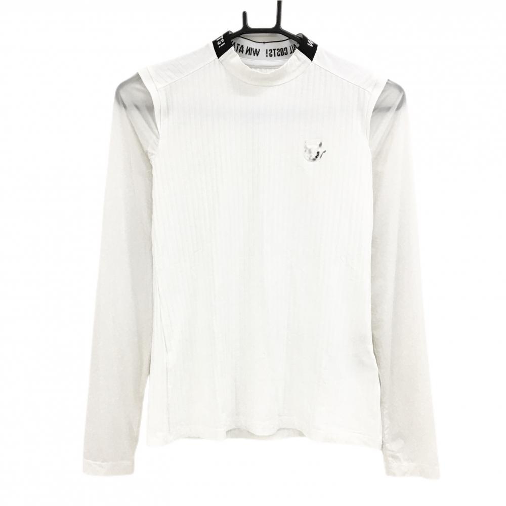 【美品】ワック 長袖ハイネックシャツ 白 袖透け感 韓国モデル レディース 3(L) ゴルフウェア WAAK