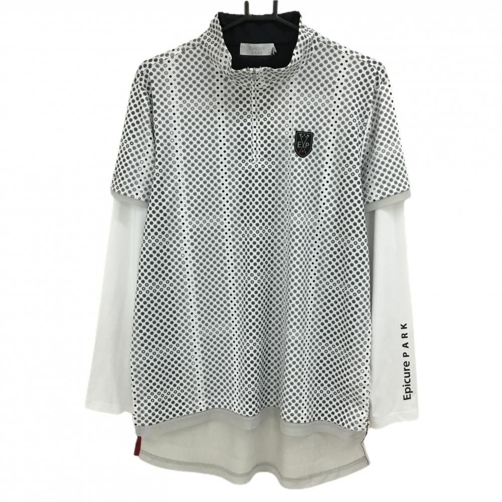 【新品】エピキュール 長袖ハイネックシャツ 白×黒 ハーフジップ 総柄 重ね着風 レディース XXL ゴルフウェア 大きいサイズ EPICURE