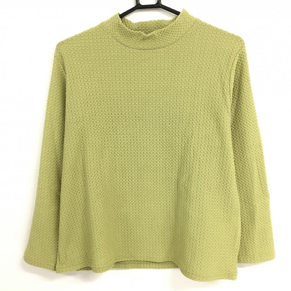 【超美品】ハッシュパピー 長袖ハイネックシャツ グリーン系 凹凸生地 レディース LL ゴルフウェア Hush Puppies
