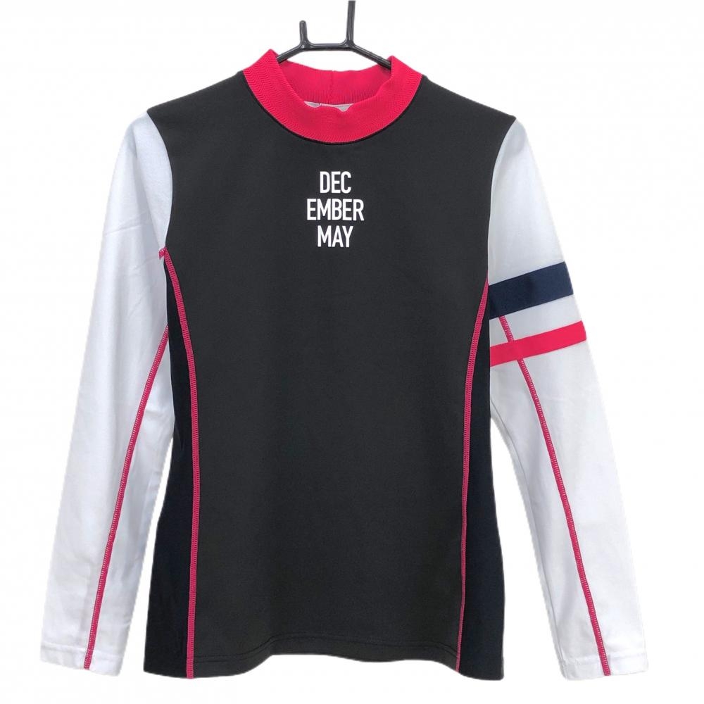 【新品】ディセンバーメイ 長袖ハイネックシャツ 黒×白×ピンク ネック異素材  レディース M ゴルフウェア DECEMBERMAY