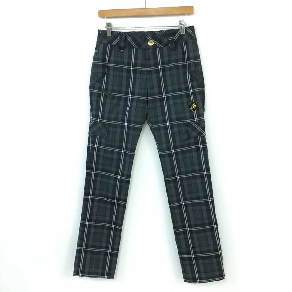 美品 Kiss Mark キスマーク パンツ グレー 白 チェック柄 ワッペン刺しゅう レディース 7 ゴルフウェア 中古ゴルフウェア通販サイトreonard レオナード