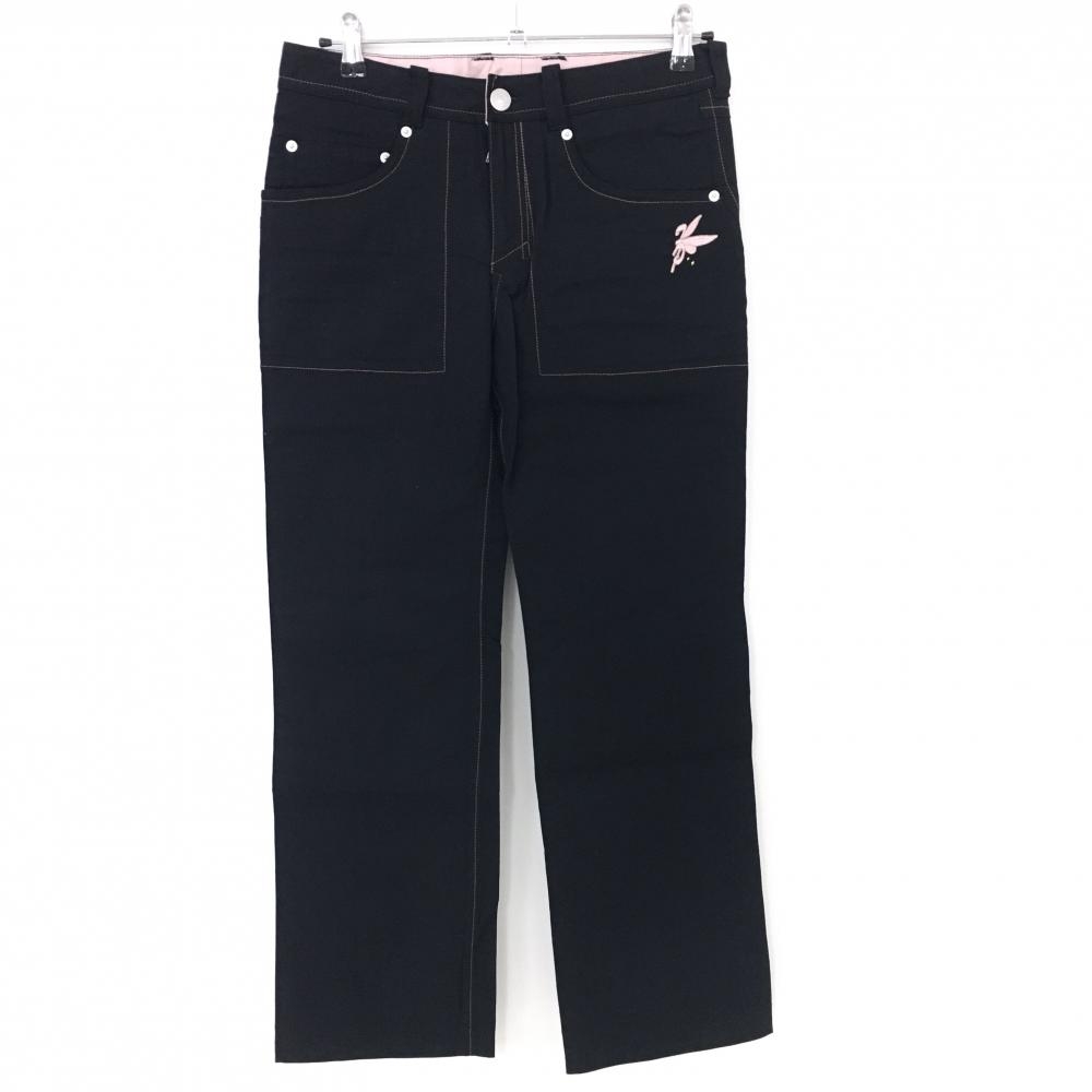 【美品】フェアリーパウダー パンツ 黒×ピンク ステッチ レディース 30 ゴルフウェア FAIRY POWDER