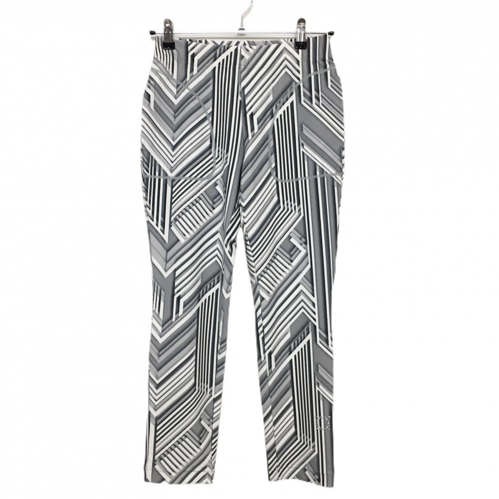 【超美品】ヘンリークラブ パンツ 白×グレー 総柄 レギンス 裾立体ロゴ レディース 38 ゴルフウェア HENRY Club