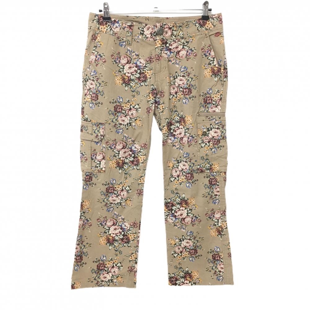 【超美品】キスマークゴルフ カーゴパンツ ベージュ×ピンク 花柄   レディース 13(XL) ゴルフウェア kissmarkGolf
