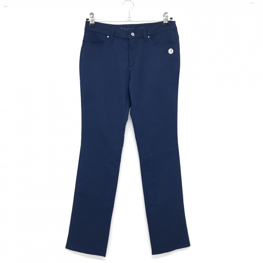 【美品】オーバカナル パンツ ネイビー 地模様 ヒップロゴ刺しゅう  レディース O ゴルフウェア AUX BACCHANALES