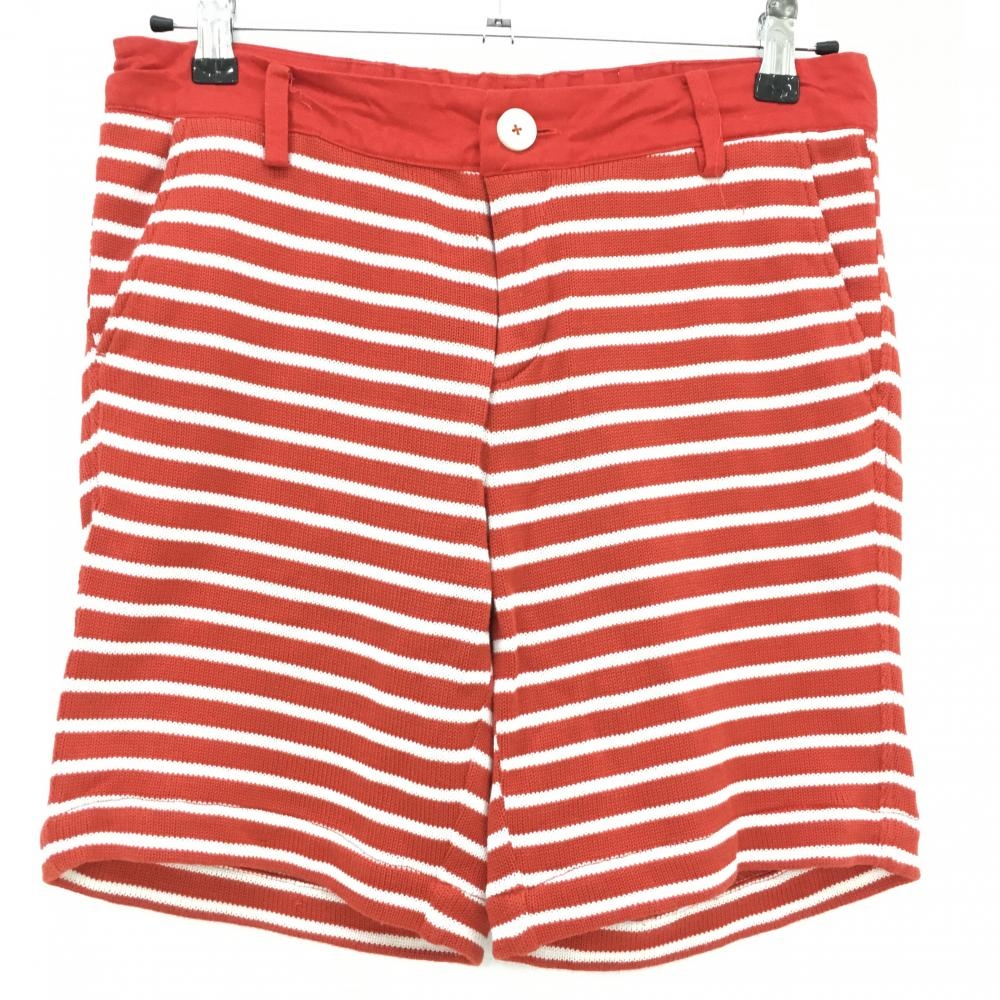 【美品】パームスアンドコー ニットハーフパンツ レッド×白 ボーダー ウエスト調節紐付 レディース L ゴルフウェア PALMS&CO