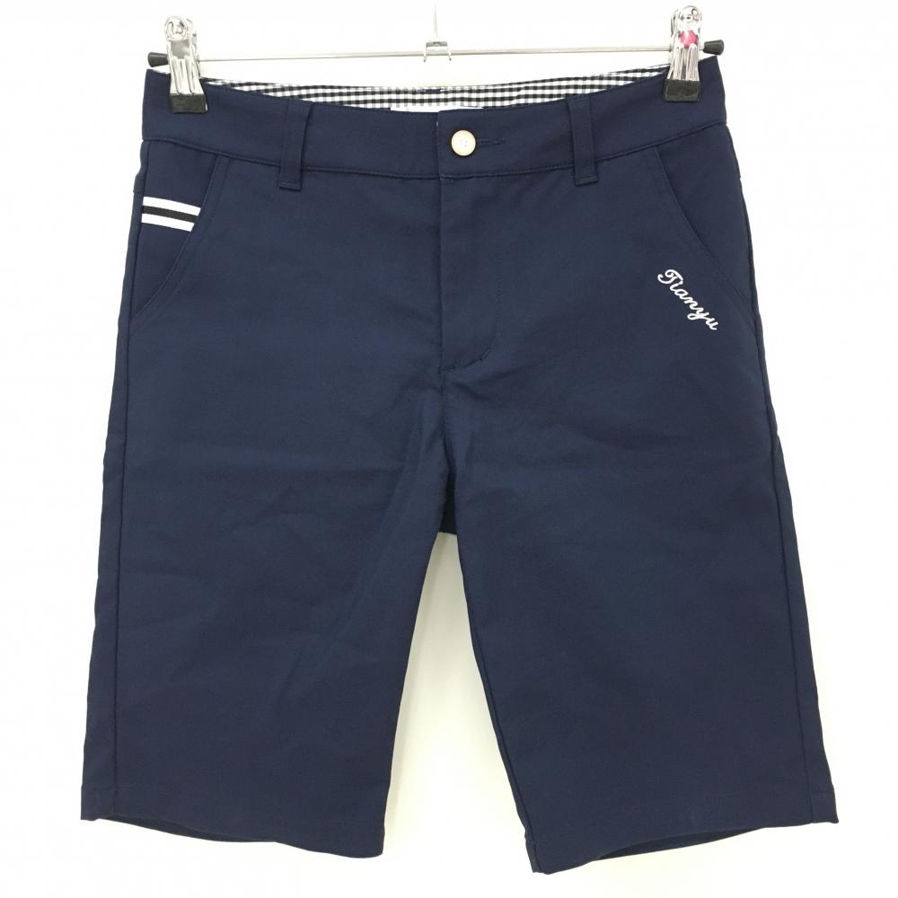 【美品】ティーティーワイジージェイ ハーフパンツ ネイビー×白 ロゴ刺しゅう ストレッチ レディース S ゴルフウェア TTYGJ