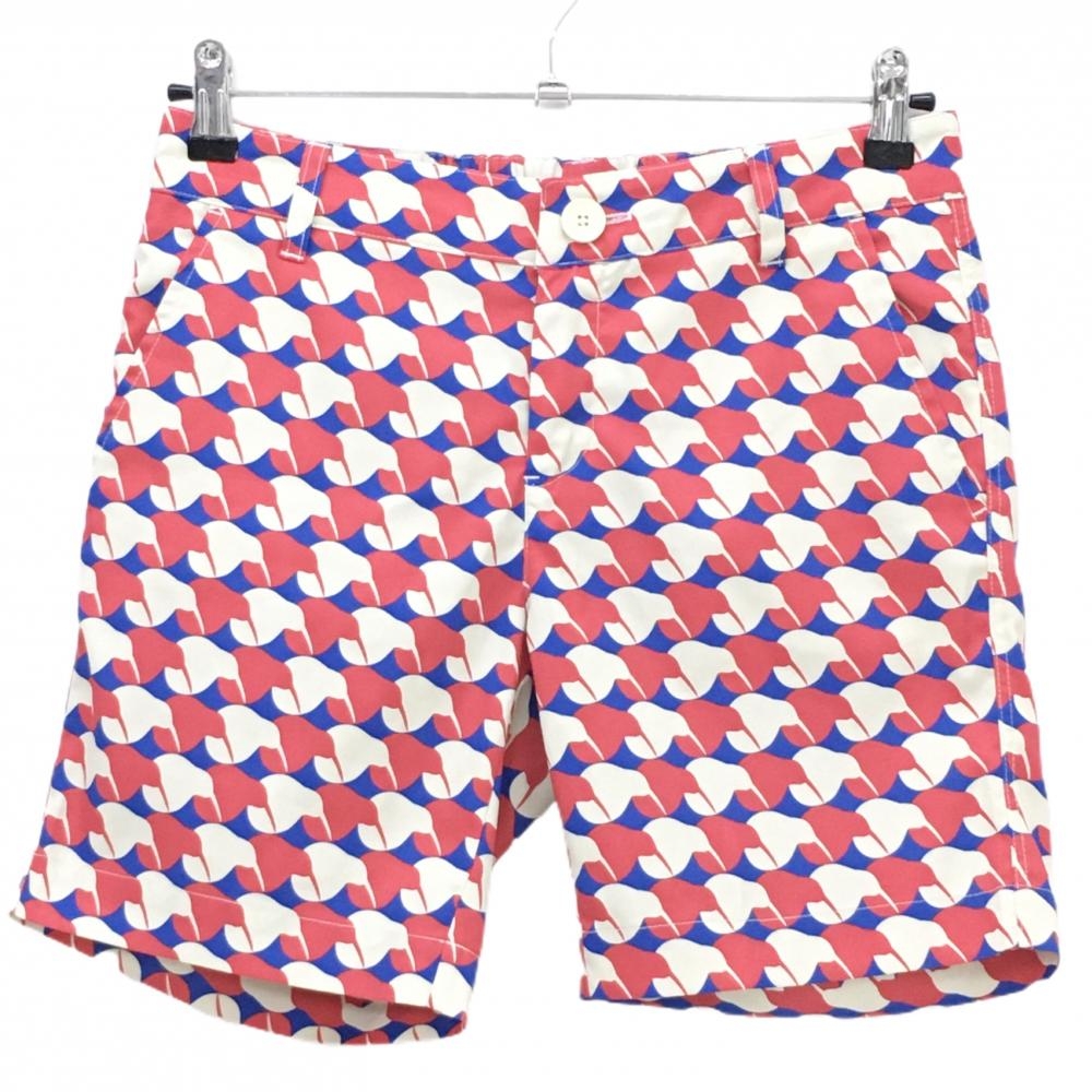 【超美品】パームスアンドコー ショートパンツ ブルー×レッド×ベージュ 総柄 レディース S ゴルフウェア PALMS&CO.