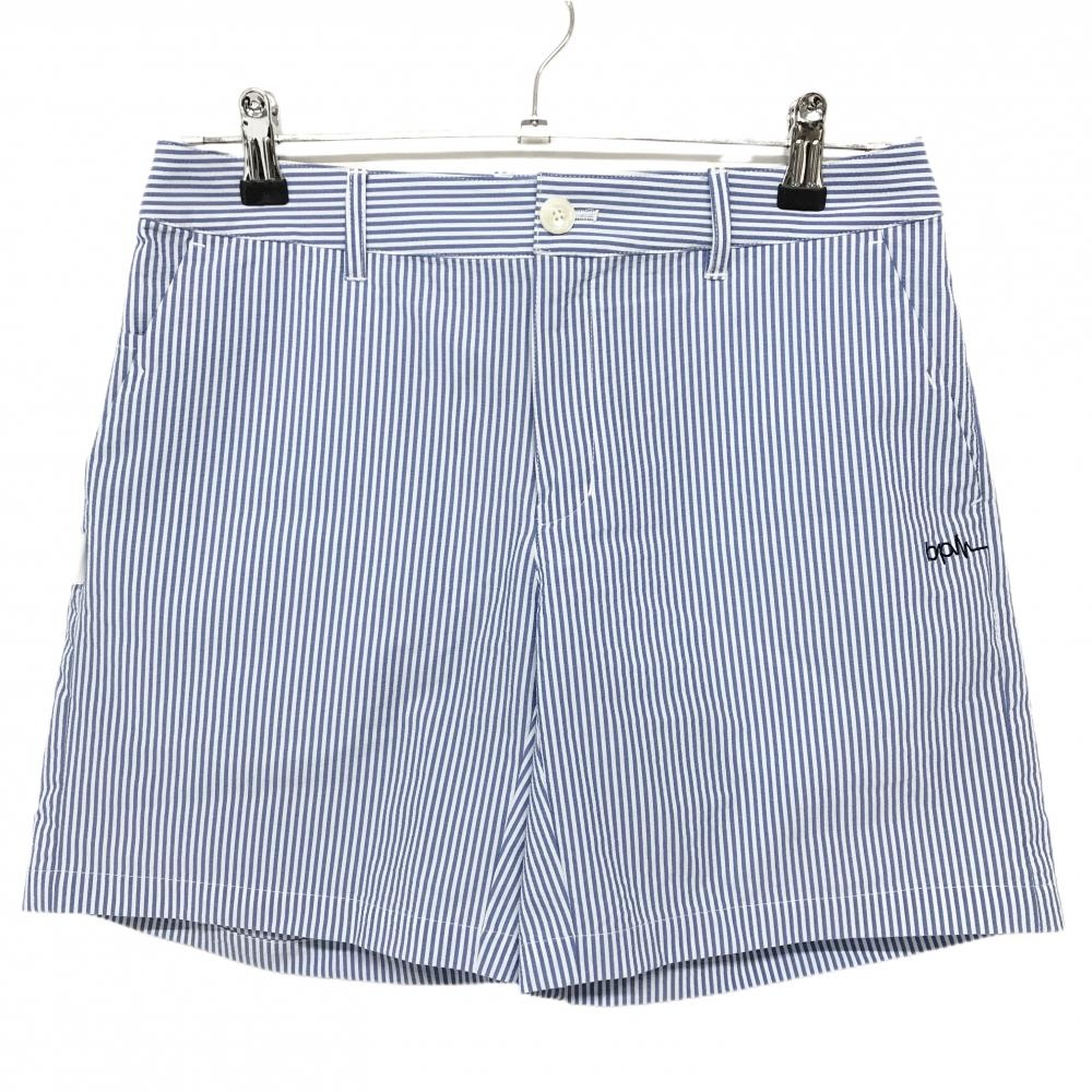 【超美品】ナノユニバースゴルフ ハーフパンツ 白×ブルー ストライプ サッカー生地 bpm レディース M ゴルフウェア NANO universe GOLF