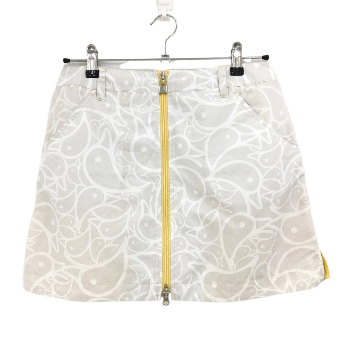 【美品】マンダリナダック スカート ライトグレー×白 総柄 裏地メッシュ  レディース M ゴルフウェア MANDARINA DUCK 
