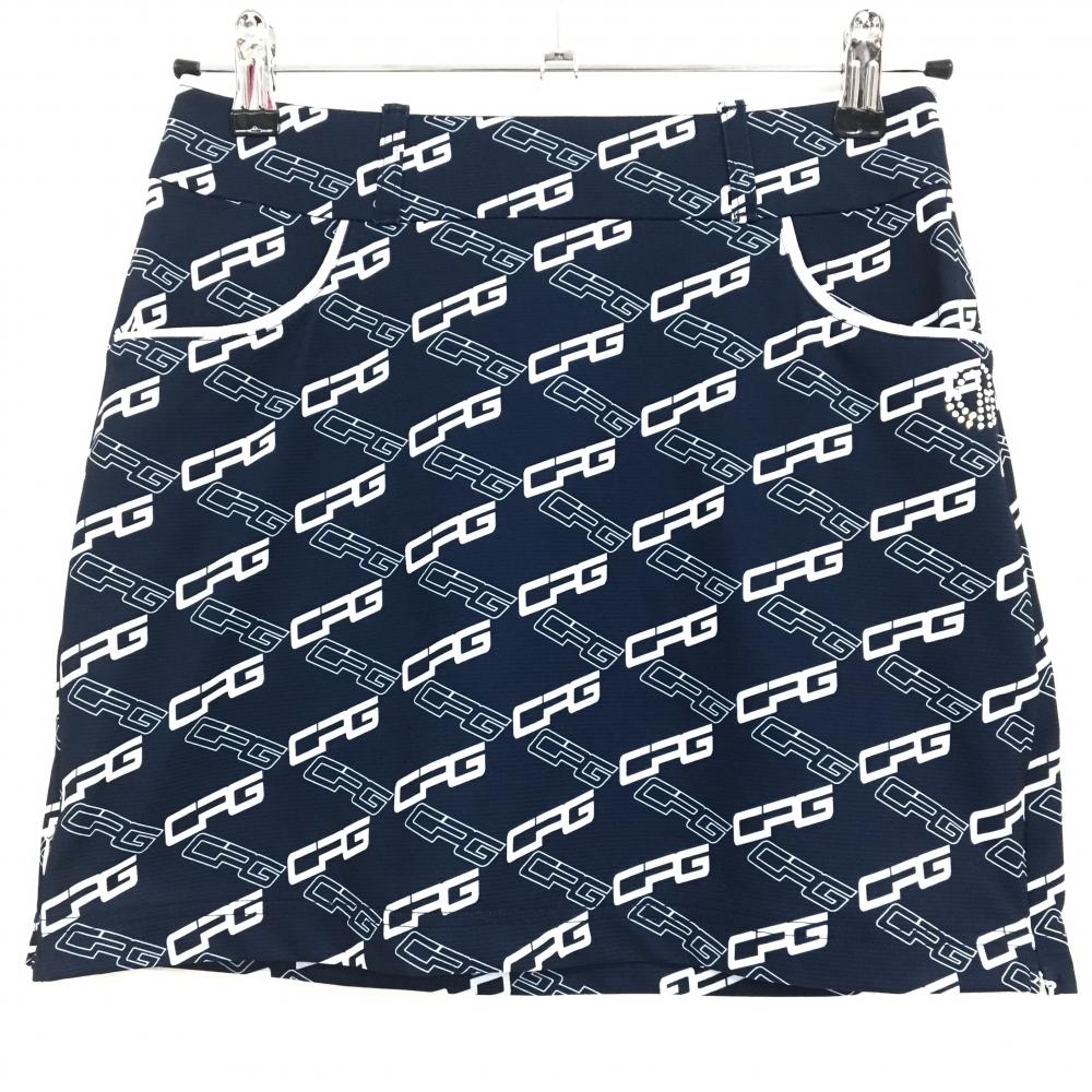 【超美品】シーピージーゴルフ スカート ネイビー×白 ロゴ総柄 ラインストーン レディース 1 ゴルフウェア CPG GOLF