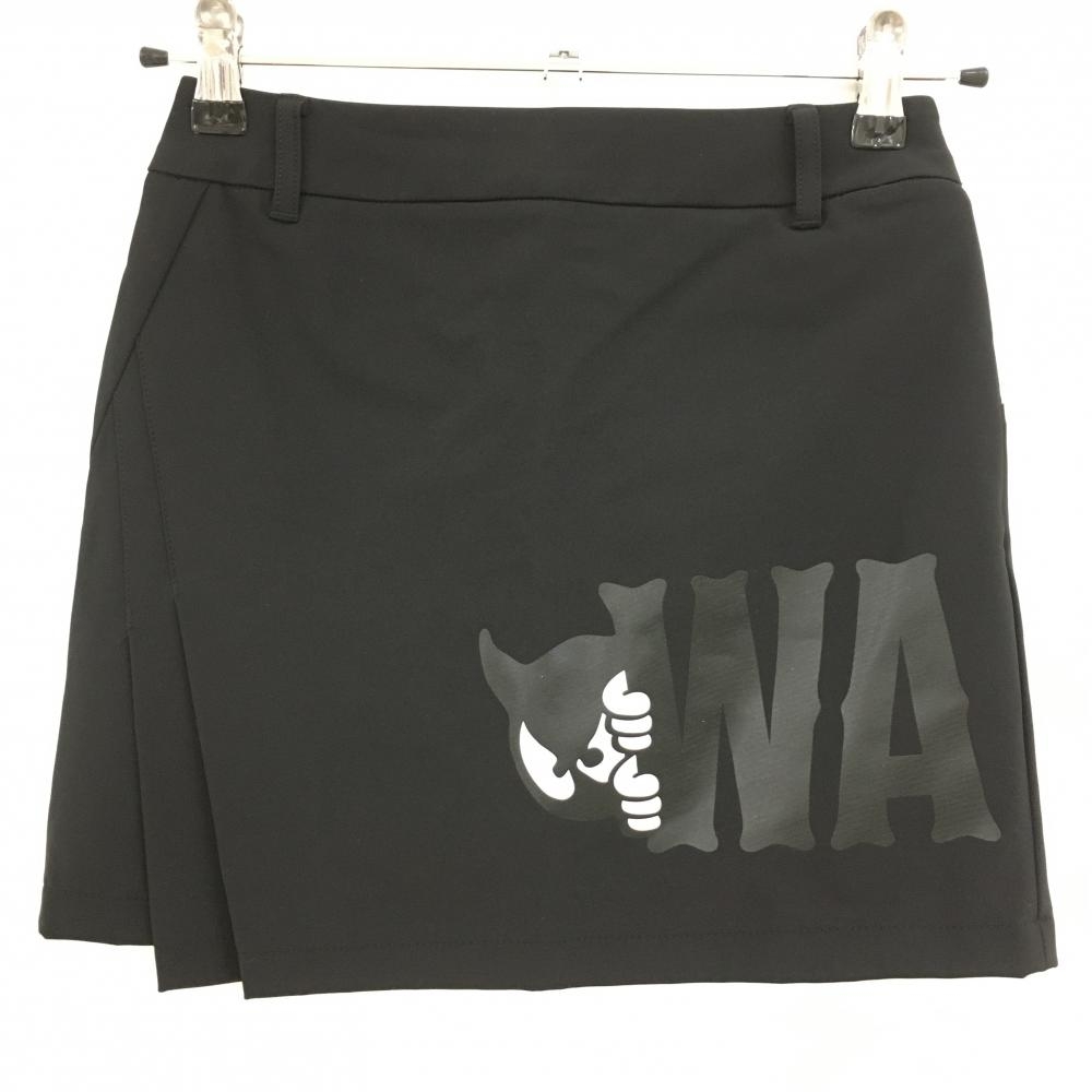 【超美品】ワック スカート 黒×白 裾プリント 内側インナーパンツ レディース 0(XS) ゴルフウェア WAAC
