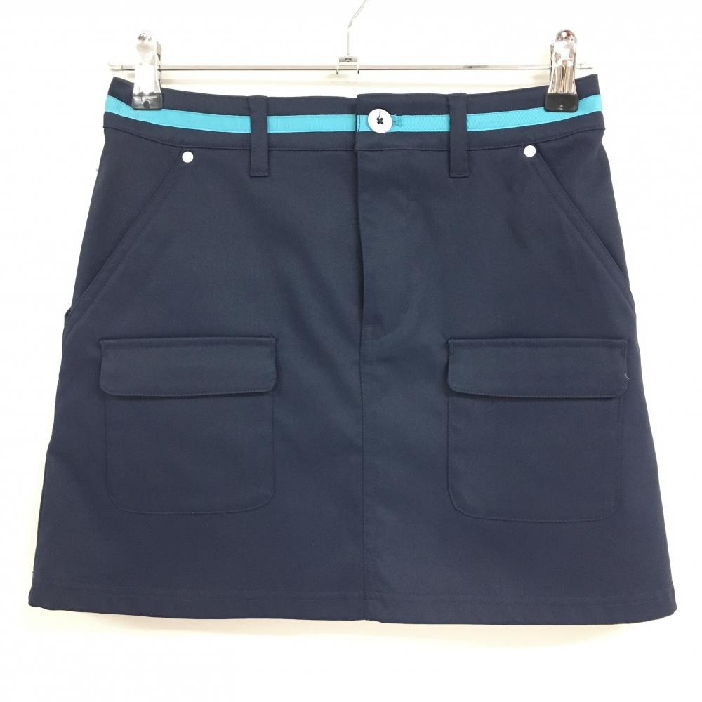 【超美品】キスマーク スカート ネイビー×ライトブルー ベルト部ライン レディース 7 ゴルフウェア kissmark