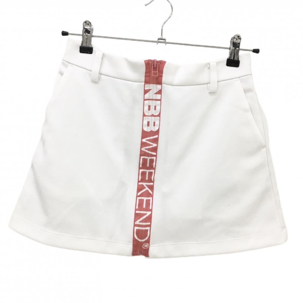 【美品】エヌビービーウィークエンド スカート 白×ピンク フロントジップロゴ レディース 1 ゴルフウェア NBB WEEKEND
