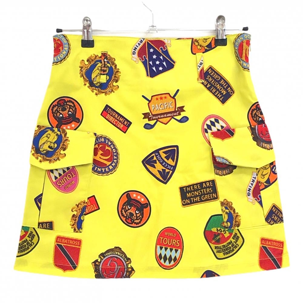 【超美品】フィッチェゴルフ カーゴスカート イエロー×マルチカラー 総柄 ドン小西 ケンケン  レディース M ゴルフウェア FICCE GOLF